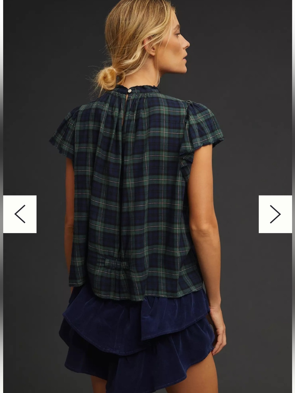 Trovata Birds of Paradis The Carla Highneck Blouse Flutter Sleeve Plaid Small - Picture 2 of 11